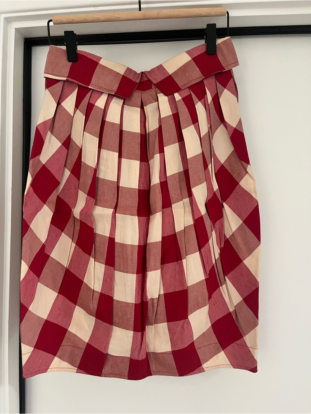 Red & Cream Checked Pleated Tulip Skirt